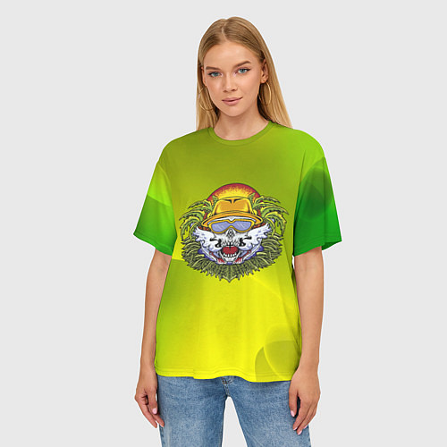 Женская футболка оверсайз Череп и жаркое солнце / 3D-принт – фото 3