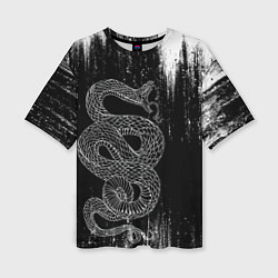 Женская футболка оверсайз Snake Краски Змея ЧБ