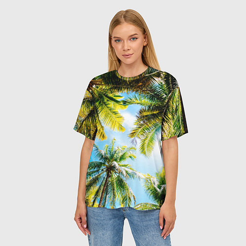 Женская футболка оверсайз Пальмы под солнцем / 3D-принт – фото 3