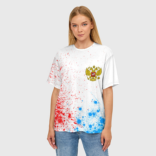 Женская футболка оверсайз RUSSIA - ГЕРБ - Арт / 3D-принт – фото 3