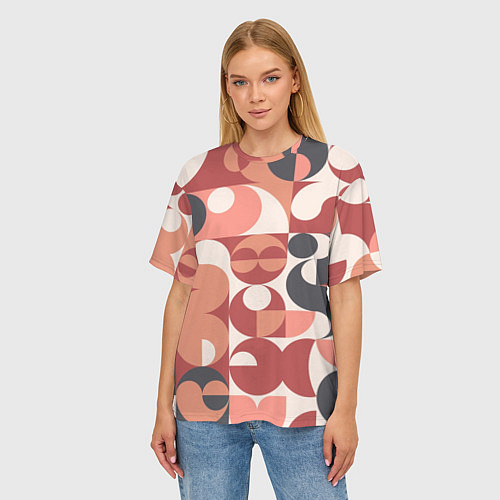 Женская футболка оверсайз Геометрический орнамент оранж / 3D-принт – фото 3