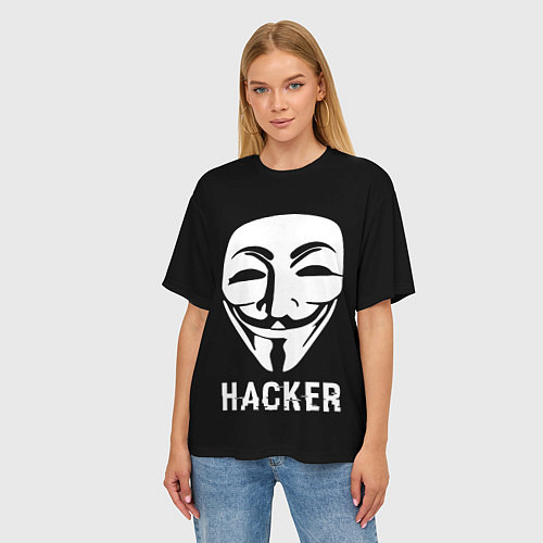 Женская футболка оверсайз HACKER Маска V / 3D-принт – фото 3