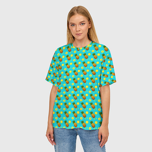Женская футболка оверсайз Много ананасов / 3D-принт – фото 3