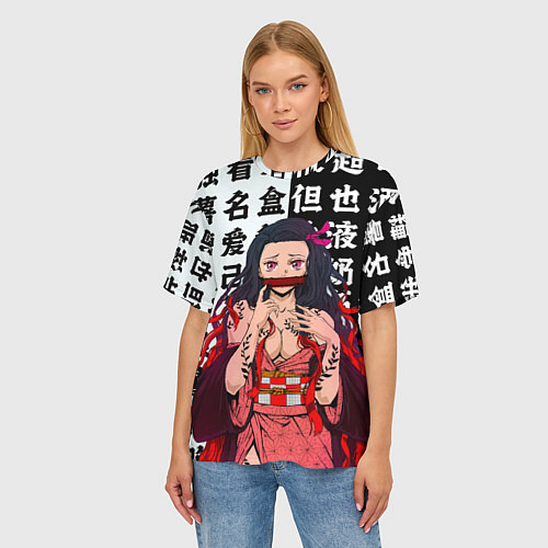 Женская футболка оверсайз НЕЗУКО ТЯН / 3D-принт – фото 3