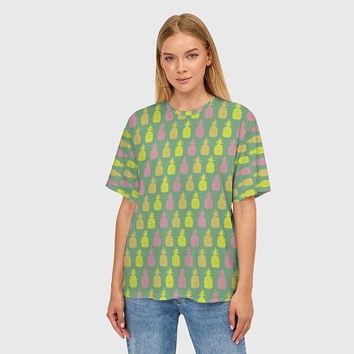 Женская футболка оверсайз Шествие ананасов / 3D-принт – фото 3