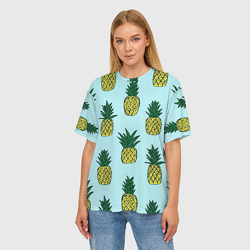 Женская футболка оверсайз Рисунок ананасов / 3D-принт – фото 3