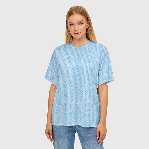 Женская футболка оверсайз Вязаный светлый узор, абстракция Нежный голубой цв / 3D-принт – фото 3