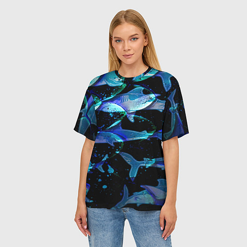 Женская футболка оверсайз На дне морском Акулы / 3D-принт – фото 3