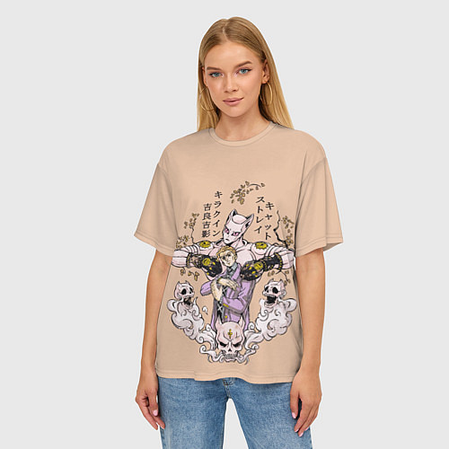 Женская футболка оверсайз KILLER QUEEN Йошикаге Кира JOJO PART 4 / 3D-принт – фото 3