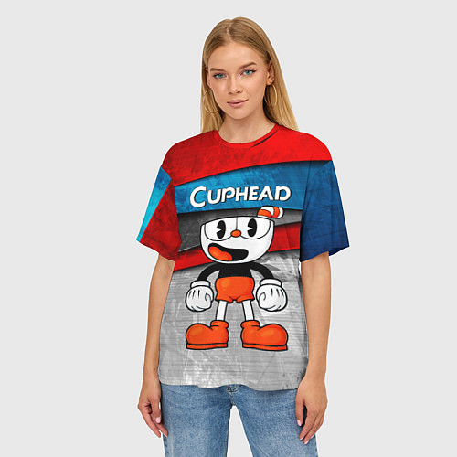 Женская футболка оверсайз Cuphead Красная чашечка / 3D-принт – фото 3