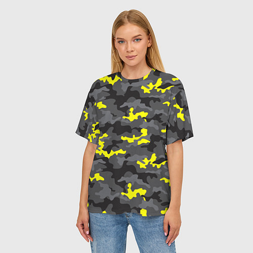 Женская футболка оверсайз Камуфляж Серо-Чёрный / 3D-принт – фото 3