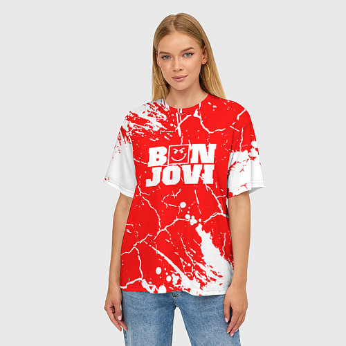 Женская футболка оверсайз Bon jovi Трещины / 3D-принт – фото 3
