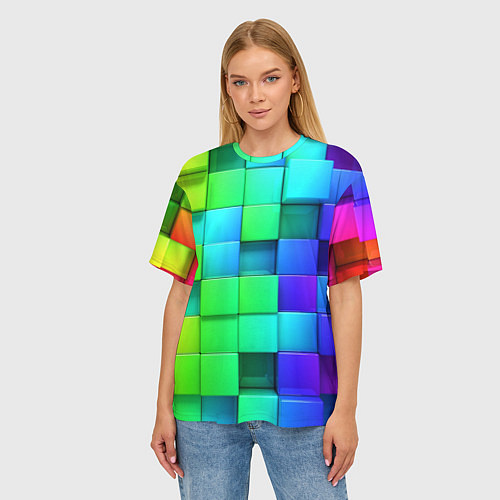 Женская футболка оверсайз Color geometrics pattern Vanguard / 3D-принт – фото 3