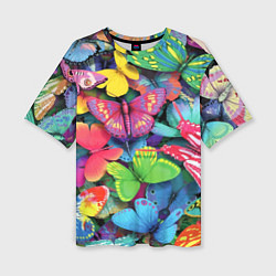 Женская футболка оверсайз Стая бабочек Pattern