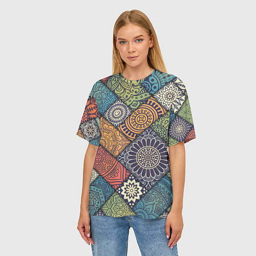 Женская футболка оверсайз Mandala-pattern / 3D-принт – фото 3