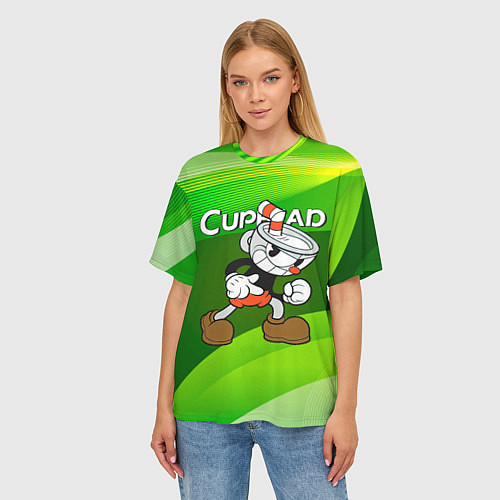 Женская футболка оверсайз Хитрая чашечка cuphead / 3D-принт – фото 3
