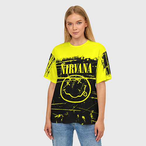 Женская футболка оверсайз NIRVANA гранж / 3D-принт – фото 3