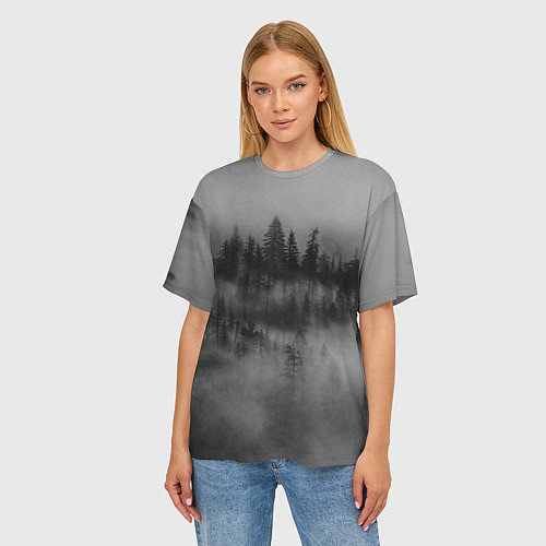 Женская футболка оверсайз Туманный лес - природа / 3D-принт – фото 3