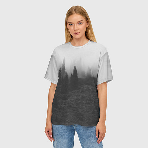 Женская футболка оверсайз Туманный лес - туман / 3D-принт – фото 3