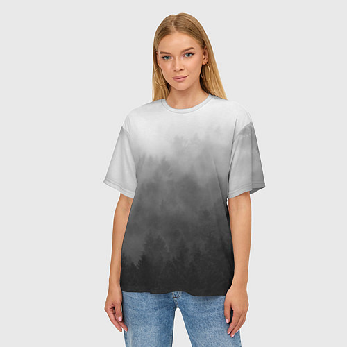 Женская футболка оверсайз Темный лес - туман / 3D-принт – фото 3