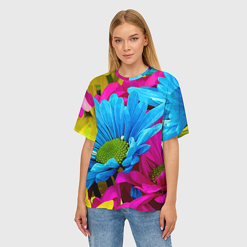 Женская футболка оверсайз Ромашки Pattern / 3D-принт – фото 3