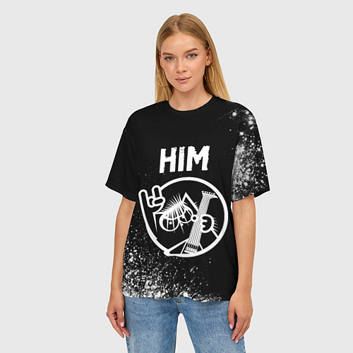 Женская футболка оверсайз HIM КОТ Краска / 3D-принт – фото 3