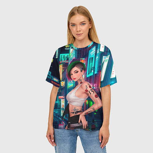 Женская футболка оверсайз Judy Cyberpunk2077 Киберпанк / 3D-принт – фото 3