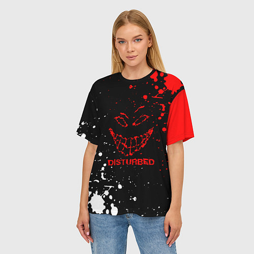 Женская футболка оверсайз Disturbed брызги красок / 3D-принт – фото 3