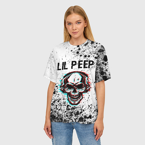Женская футболка оверсайз Lil Peep ЧЕРЕП Краска / 3D-принт – фото 3