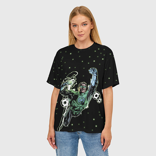 Женская футболка оверсайз Космический защитник - Зеленый Фонарь / 3D-принт – фото 3