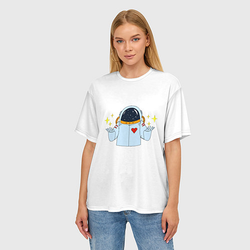 Женская футболка оверсайз Космонавт с сердцем / 3D-принт – фото 3