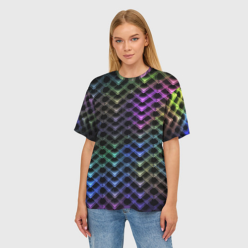 Женская футболка оверсайз Color vanguard pattern 2025 Neon / 3D-принт – фото 3