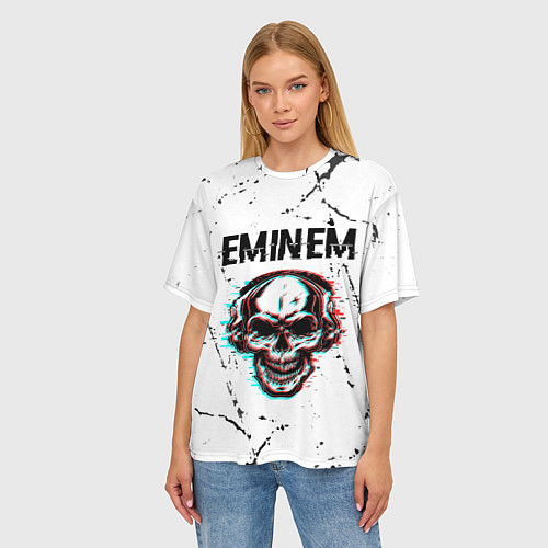 Женская футболка оверсайз Eminem ЧЕРЕП Потертости / 3D-принт – фото 3