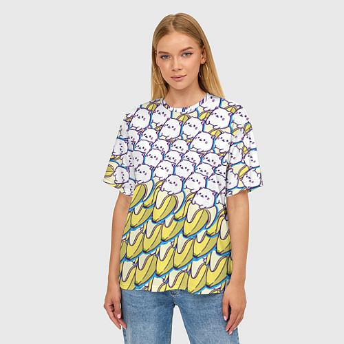 Женская футболка оверсайз Котики и бананы Паттерн Лето / 3D-принт – фото 3