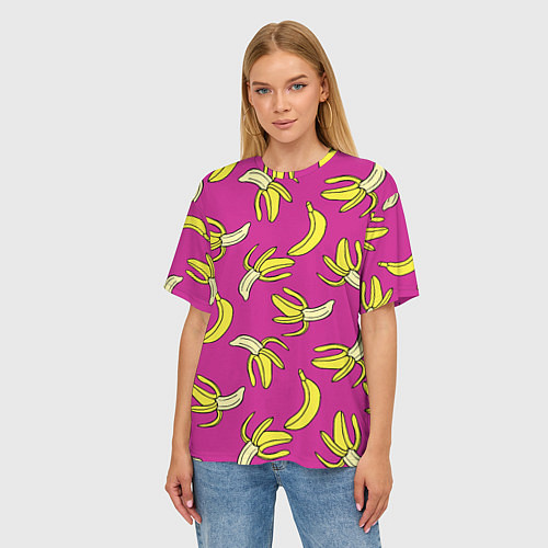 Женская футболка оверсайз Banana pattern Summer Color / 3D-принт – фото 3