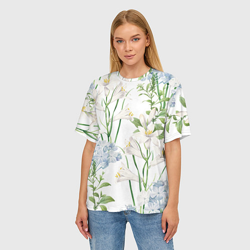 Женская футболка оверсайз Цветы Утонченные и Яркие / 3D-принт – фото 3