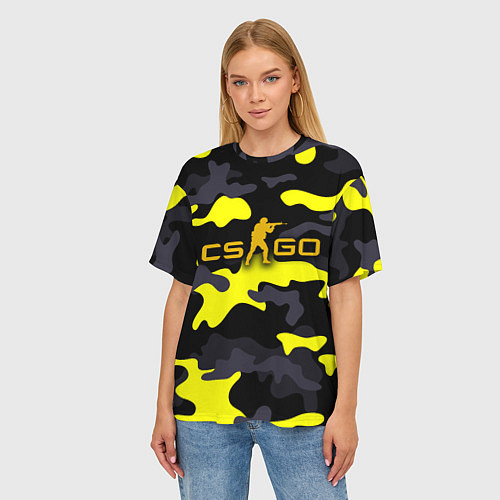 Женская футболка оверсайз Counter-Strike Камуфляж Чёрно-Жёлтый / 3D-принт – фото 3