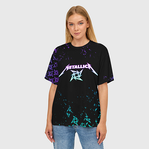 Женская футболка оверсайз Metallica металлика neon / 3D-принт – фото 3
