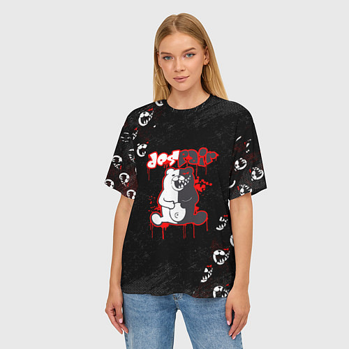 Женская футболка оверсайз Monokuma Паттерн / 3D-принт – фото 3