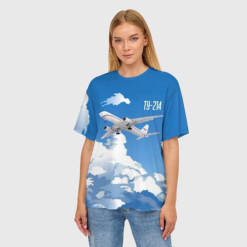 Женская футболка оверсайз Самолет Ту-214 / 3D-принт – фото 3