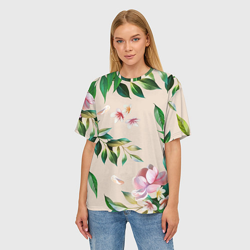 Женская футболка оверсайз Цветы Летние / 3D-принт – фото 3