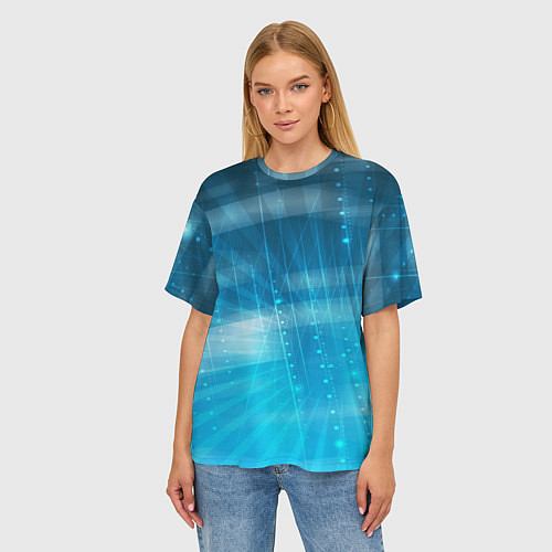 Женская футболка оверсайз Линии на голубом фоне / 3D-принт – фото 3