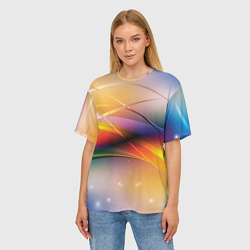 Женская футболка оверсайз Абстрактные линии разных цветов / 3D-принт – фото 3