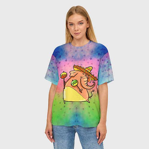 Женская футболка оверсайз Мексиканский веселый слон / 3D-принт – фото 3