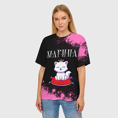 Женская футболка оверсайз Марина - КОШКА - Брызги / 3D-принт – фото 3
