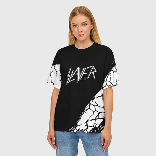 Женская футболка оверсайз Slayer Трещины / 3D-принт – фото 3