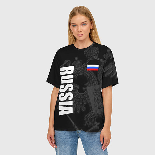 Женская футболка оверсайз RUSSIA - BLACK EDITION / 3D-принт – фото 3