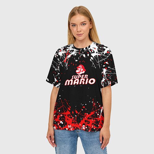 Женская футболка оверсайз Super mario брызги красок / 3D-принт – фото 3