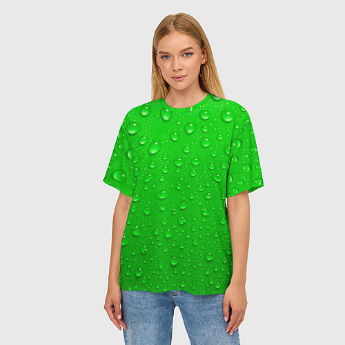 Женская футболка оверсайз Зеленый фон с росой / 3D-принт – фото 3