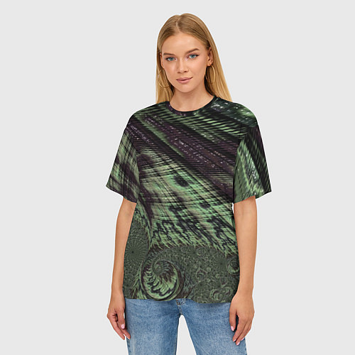 Женская футболка оверсайз Камуфляжный змеиный фрактал / 3D-принт – фото 3